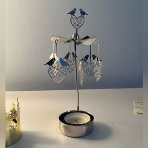Angel chime bird heart Silver Candle Holder